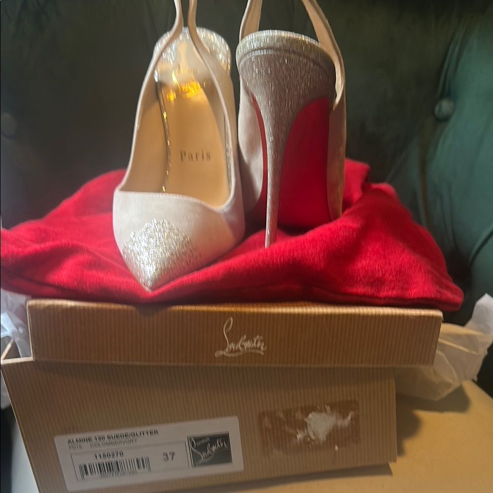Christian Louboutin Women's Silver and White Heels